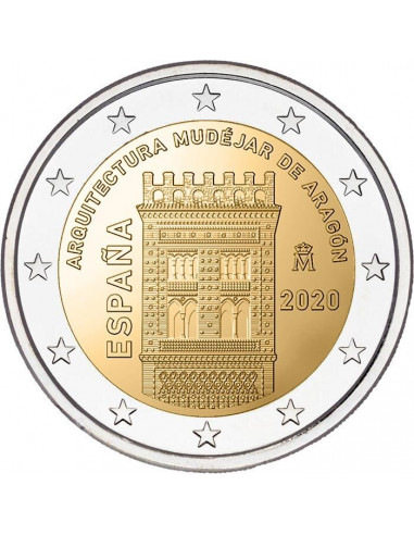 Awers monety Hiszpania 2 euro 2020 UNESCO – Aragonia i aragońska architektura w stylu mudejar