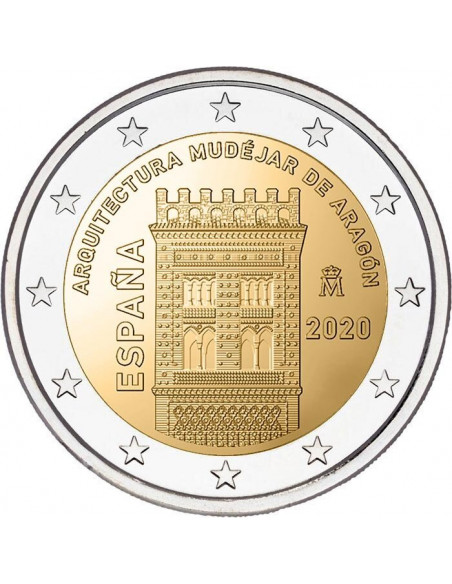 Awers monety Hiszpania 2 euro 2020 UNESCO – Aragonia i aragońska architektura w stylu mudejar