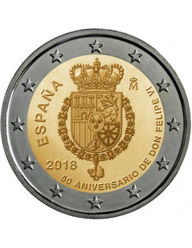Awers monety Hiszpania 2 euro 2018 50 urodziny króla Filipa VI