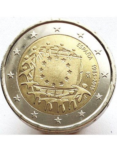 Awers monety Hiszpania 2 euro 2015 30lecie istnienia flagi europejskiej Hiszpania