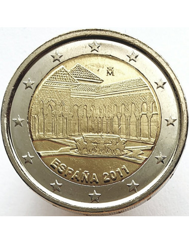 Awers monety Hiszpania 2 euro 2011 UNESCO Alhambra Dziedziniec Lwów