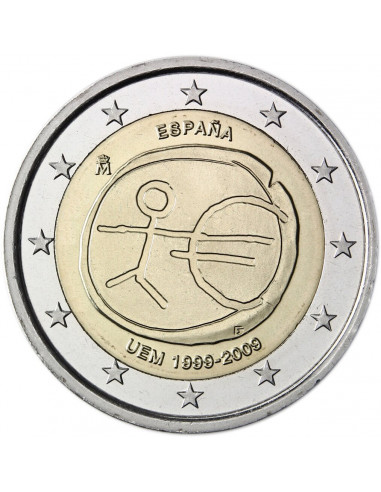 Awers monety Hiszpania 2 euro 2009 10lecie wprowadzenia systemu euro Hiszpania