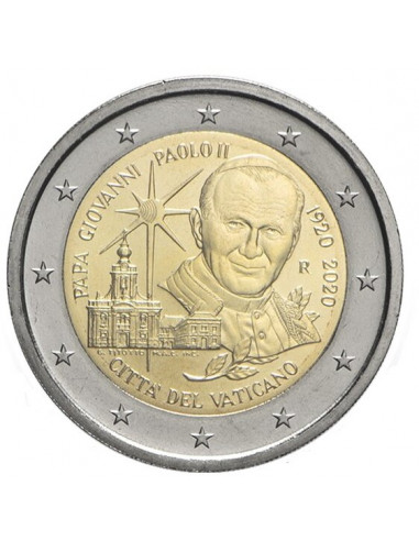 Awers monety 2 euro 2020 100 rocznica urodzin Jana Pawła II
