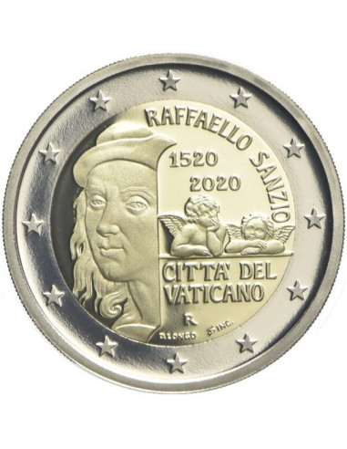 Awers monety 2 euro 2020 500 rocznica śmierci Raffaello Sanzio