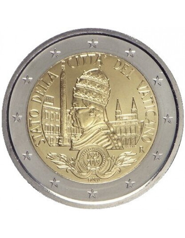 Awers monety 2 euro 2019 90 rocznica powstania Państwa Watykańskiego