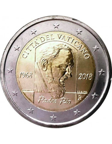 Awers monety 2 euro 2018 50 rocznica śmierci ojca Pio