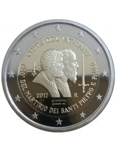 Awers monety Watykan 2 euro 2017 1950 rocznica męczeństwa świętych Piotra i Pawła