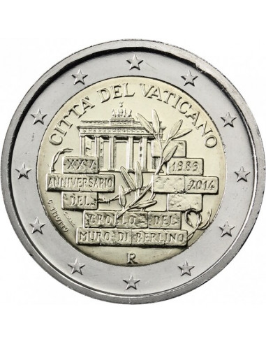 Awers monety 2 euro 2014 25 rocznica Upadku Muru Berlińskiego Watykan