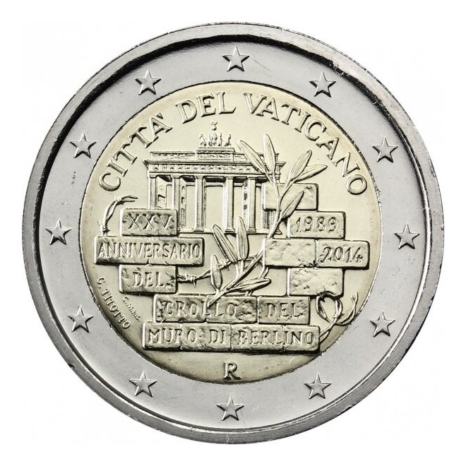 Awers monety Watykan 2 euro 2014 25 rocznica Upadku Muru Berlińskiego Watykan