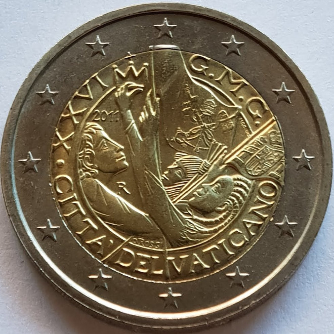 Awers monety Watykan 2 euro 2011 XXVI Światowe Dni Młodzieży