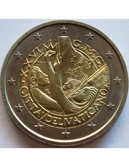 Awers monety Watykan 2 euro 2011 XXVI Światowe Dni Młodzieży