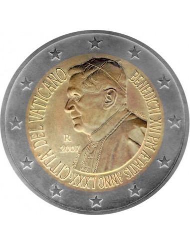 Awers monety Watykan 2 euro 2007 80 urodziny papieża Benedykta XVI