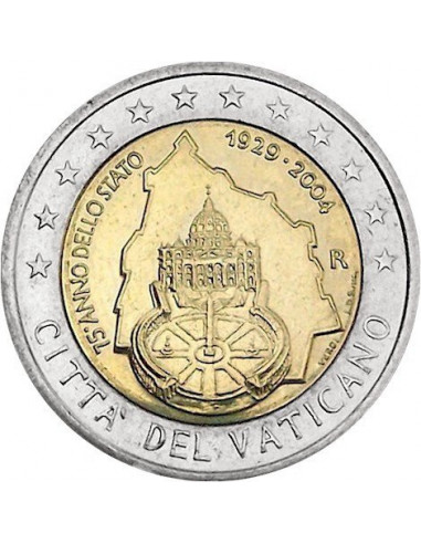 Awers monety 2 euro 2004 75lecie istnienia Państwa Watykańskiego