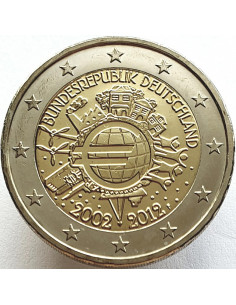 Awers monety Niemcy 2 euro 2012 10lecie banknotów i monet euro Niemcy