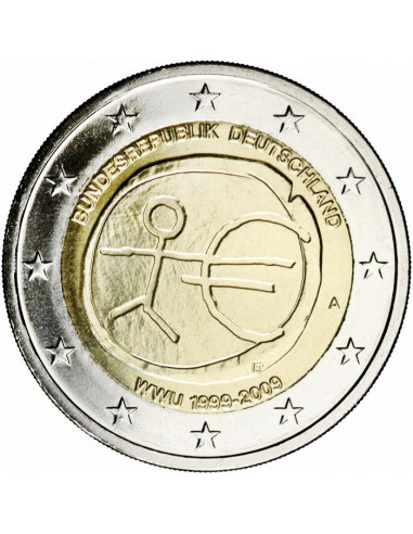 Awers monety 2 euro 2009 10lecie wprowadzenia systemu euro Niemcy