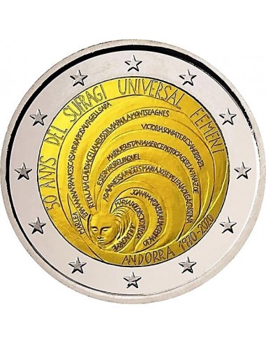 Awers monety Andora 2 euro 2020 50‑lecie powszechnych praw wyborczych dla kobiet