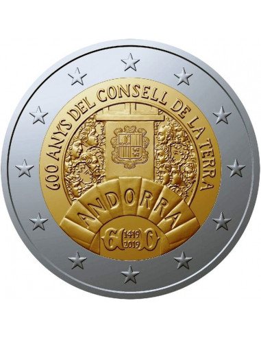 Awers monety 2 euro 2019 600lecie ustanowienia Rady Ziemskiej