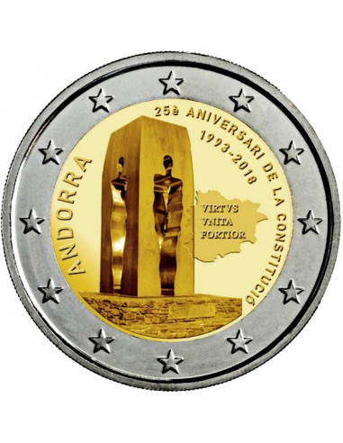 Awers monety 2 euro 2018 25lecie ustanowienia Konstytucji Andory