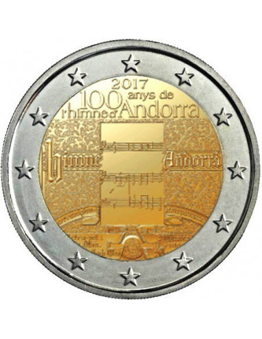 Awers monety 2 euro 2017 Stulecie hymnu Andory