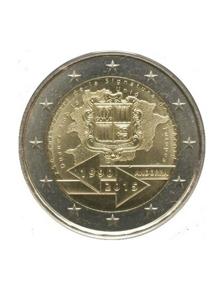 Awers monety Andora 2 euro 2015 25 rocznica podpisania umowy o unii celnej z Unią Europejską