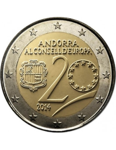 Awers monety 2 euro 2014 20lecie członkostwa Andory w Radzie Europy