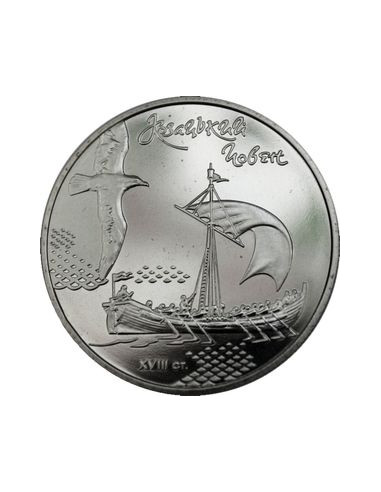 Awers monety 5 Hrywien 2010 Morska historia Ukrainy Łódź kozacka