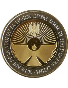 Awers monety Mołdawia 10 Lejów 2019 30 lat od uchwalenia ustaw o języku państwowym i grafii łacińskiej