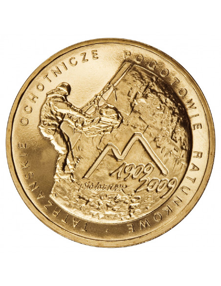 Awers monety 2 zł 2009 100. rocznica powstania TOPR