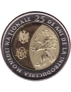 Awers monety Mołdawia 10 Lejów 2018 25lecie waluty krajowe 2