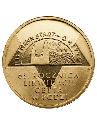 Awers monety 2 zł 2009 65. rocznica likwidacji getta w Łodzi
