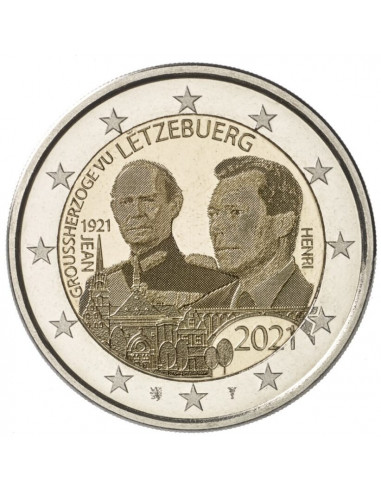 Awers monety 2 euro 2021 100 rocznica urodzin Jana Wielkiego Księcia Luksemburga
