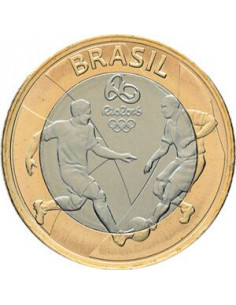 Awers monety Brazylia 1 Real 2015 XV Letnie Igrzyska Paraolimpijskie Rio de Janeiro 2016 piłka nożna