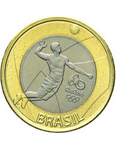 Awers monety Brazylia 1 Real 2015 XV Letnie Igrzyska Paraolimpijskie Rio de Janeiro 2016 siatkówka