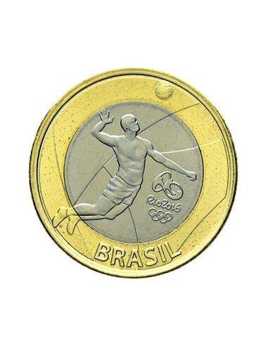 Awers monety 1Real 2015 XV Letnie Igrzyska Paraolimpijskie Rio de Janeiro 2016 siatkówka