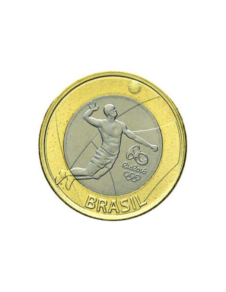 Awers monety Brazylia 1 Real 2015 XV Letnie Igrzyska Paraolimpijskie Rio de Janeiro 2016 siatkówka