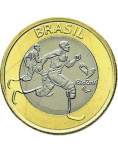 Awers monety Brazylia 1 Real 2015 XV Letnie Igrzyska Paraolimpijskie Rio de Janeiro 2016 atletyka paraolimpijska