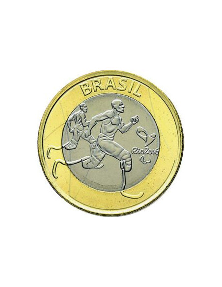Awers monety Brazylia 1 Real 2015 XV Letnie Igrzyska Paraolimpijskie Rio de Janeiro 2016 atletyka paraolimpijska