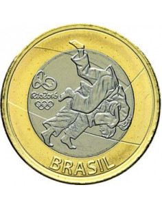 Awers monety Brazylia 1 Real 2015 Igrzyska XXXI Olimpiady Rio de Janeiro 2016 dżudo