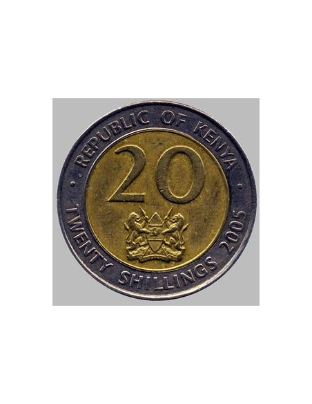 Rewers monety Kenia 20 Szylingów 2005