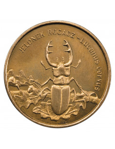 Awers monety 2 zł 1997 Zwierzęta świata: Jelonek rogacz łac. Lucanus cervus