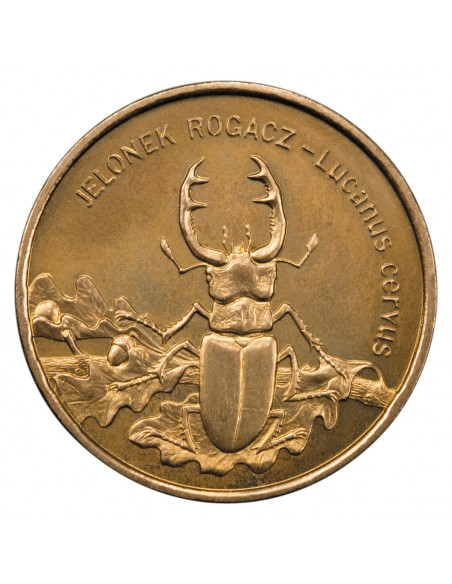 Awers monety 2 zł 1997 Zwierzęta świata: Jelonek rogacz łac. Lucanus cervus