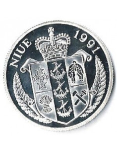 Awers monety Niue 10 Dolarów 1991 Igrzyska Olimpijskie 1992 – rzucanie dyskiem