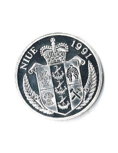 Awers monety Niue 10 Dolarów 1991 Igrzyska Olimpijskie 1992 – rzucanie dyskiem