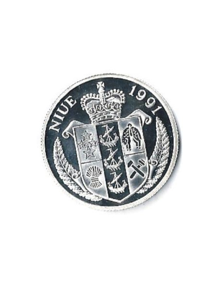 Awers monety Niue 10 Dolarów 1991 Igrzyska Olimpijskie 1992 – rzucanie dyskiem