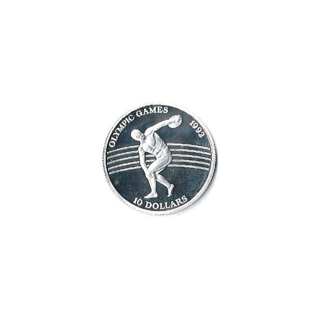 Rewers monety Niue 10 Dolarów 1991 Igrzyska Olimpijskie 1992 – rzucanie dyskiem