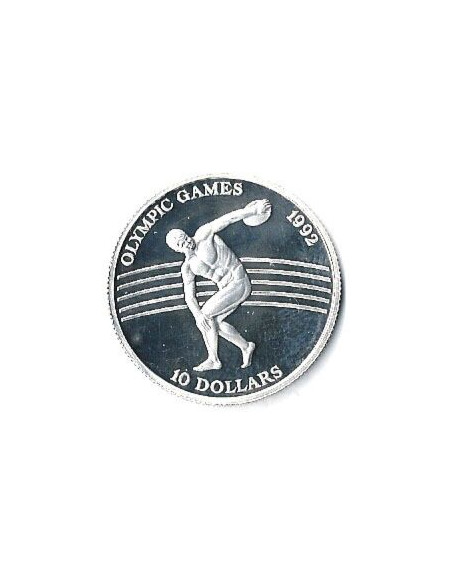 Rewers monety Niue 10 Dolarów 1991 Igrzyska Olimpijskie 1992 – rzucanie dyskiem