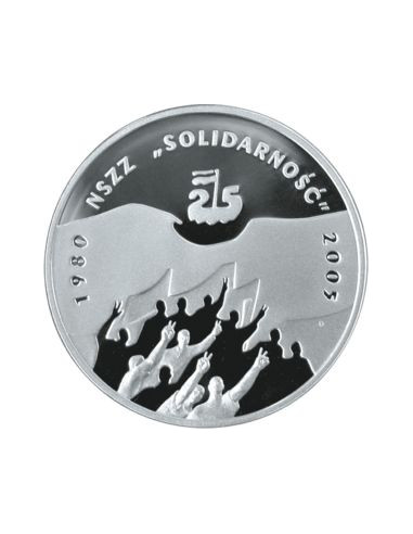 Awers monety 10 Złotych 2005 25. rocznica utworzenia NSZZ Solidarność