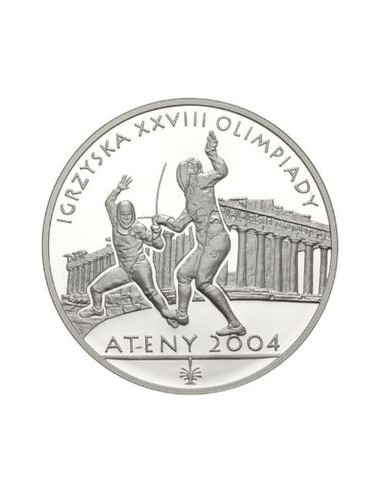 Awers monety 10 Złotych 2004 Igrzyska XXVIII Olimpiady Ateny 2004 szermierka