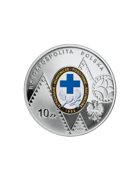 Rewers monety 10 Złotych 2009 100. rocznica powstania Tatrzańskiego Ochotniczego Pogotowia Ratunkowego