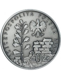 Awers monety 20 Złotych 2009 65. rocznica likwidacji Getta w Łodzi 2